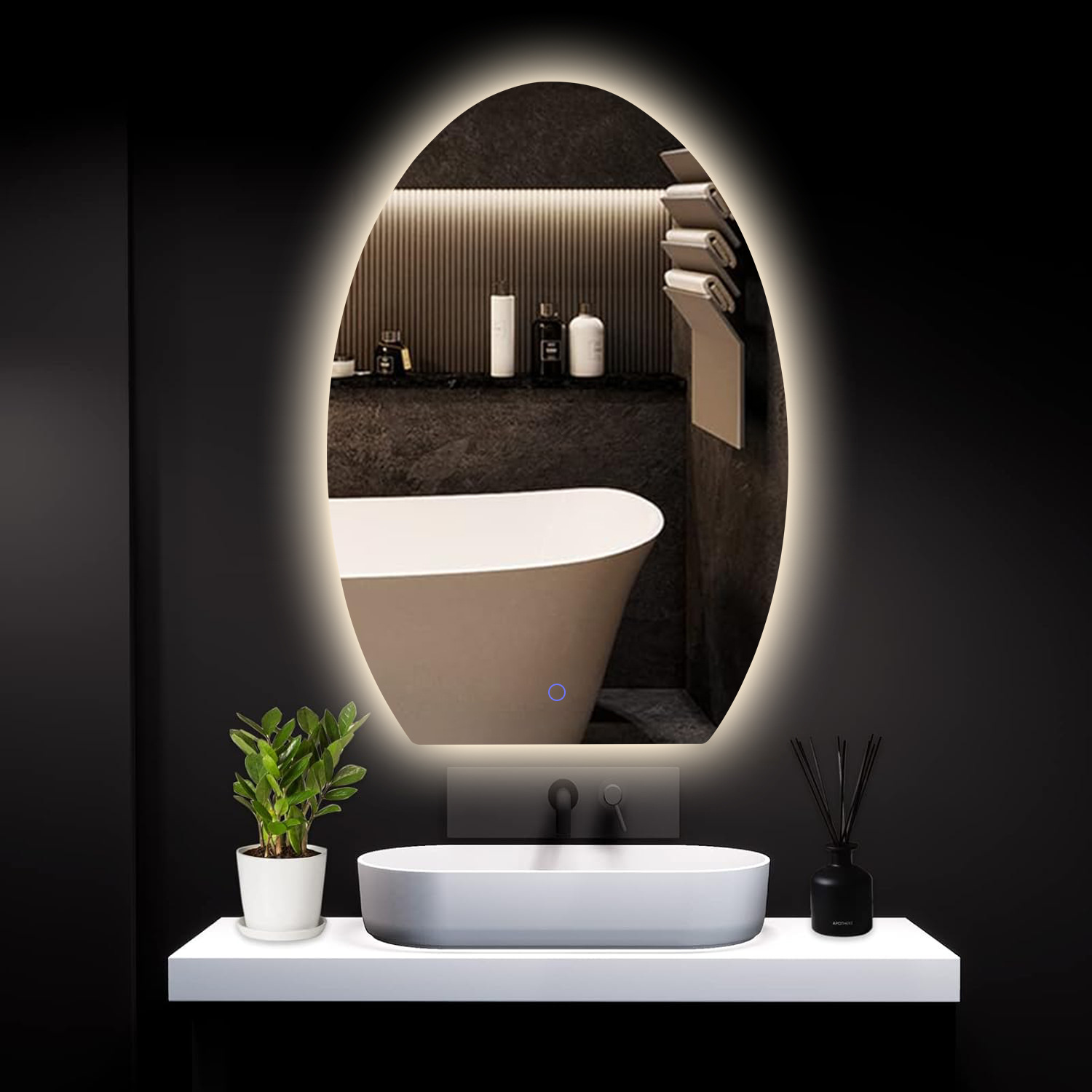 Smart Bathroom Mirror Home Shopping Mall Bathroom Frameless Oval Mirror Sensor Three-Color Light Smart Bathroom Mirror