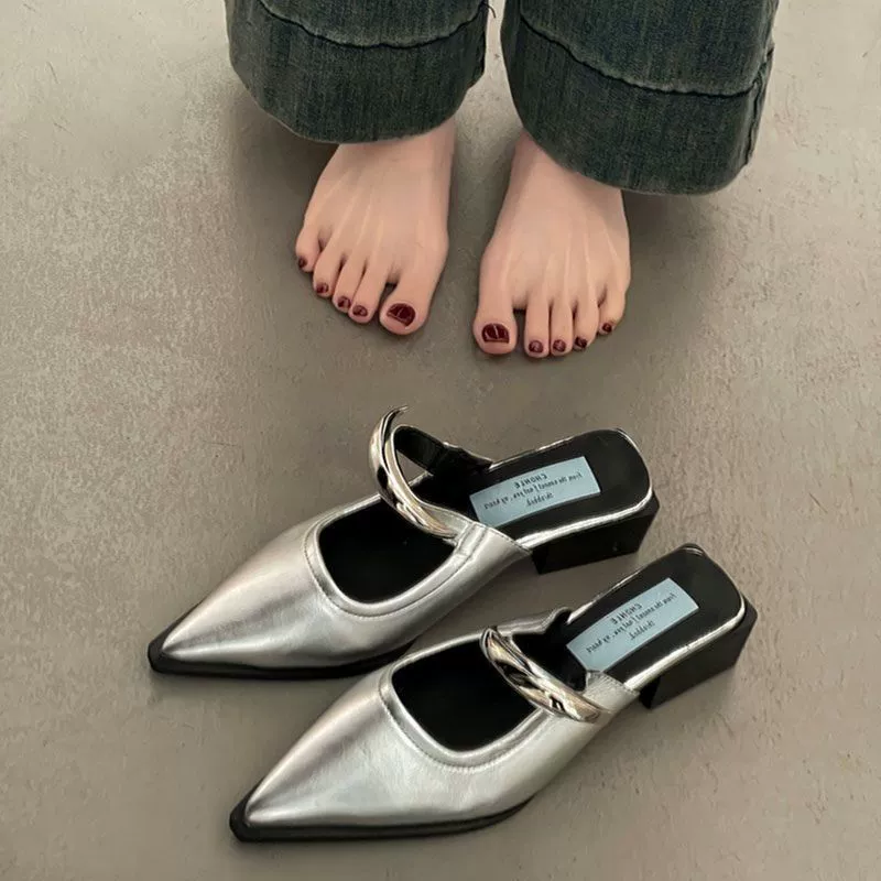 2026 Pointed toe полупальцы носок-носок сандалии мюли обувь без застежки для ленивых носить новый стиль городской толстый каблук