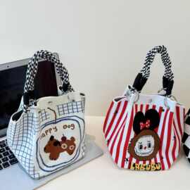 新款包包女2025复古印花手提包 ins时尚菜篮子包百搭水桶包斜挎包