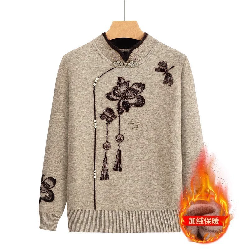 Флисовый свитер от производителя для мам, осенне-зимние топы, вязаная базовая кофта для пожилых женщин, наряд для бабушки.