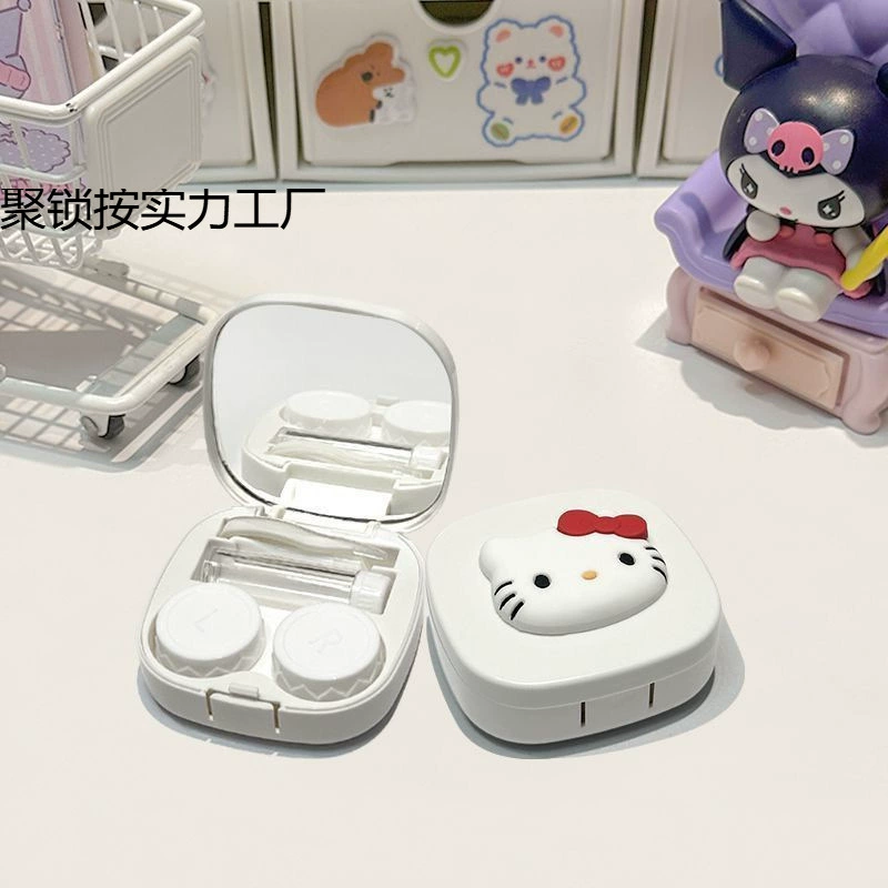 Hello Kitty, невидимые мультяшные стильные очки,双 портативное банка для хранения, зеркало, пинцет