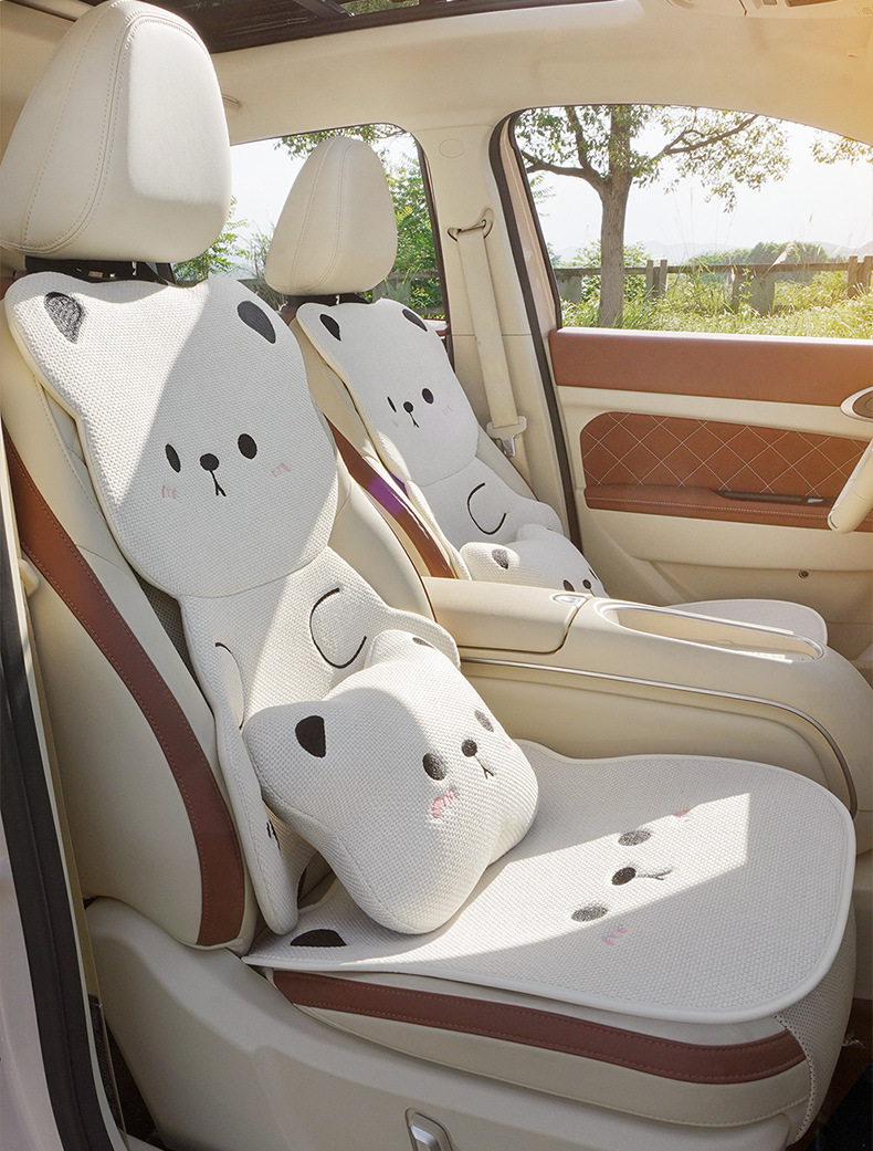 Car Seat Cushion for All Seasons, Cartoon Chunma Seat Cover, Cute Ladies Summer Breathable Rear Three-Piece Seat Cushion