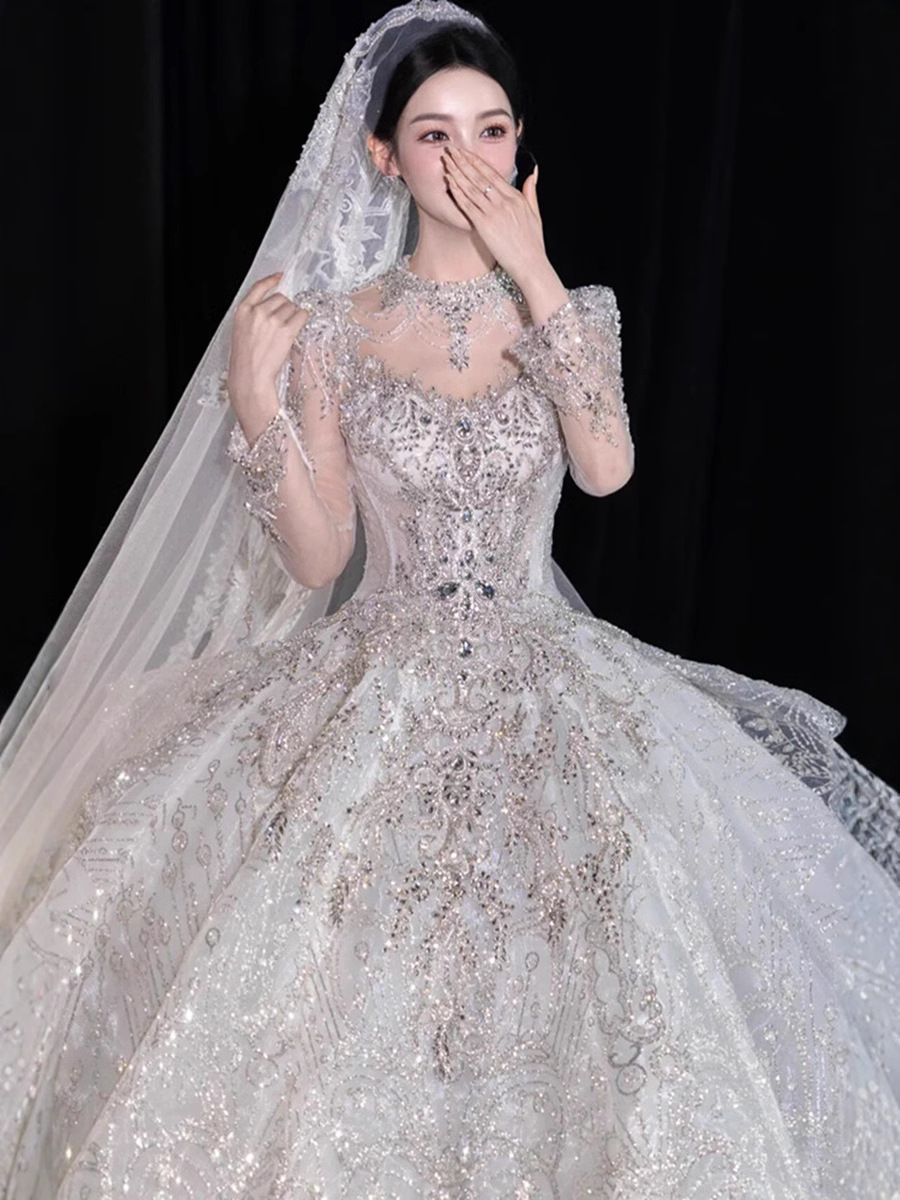 2026 nuevo vestido de boda de novia de alta calidad bordado de perlas vestido de boda de gran tamaño pequeño D116