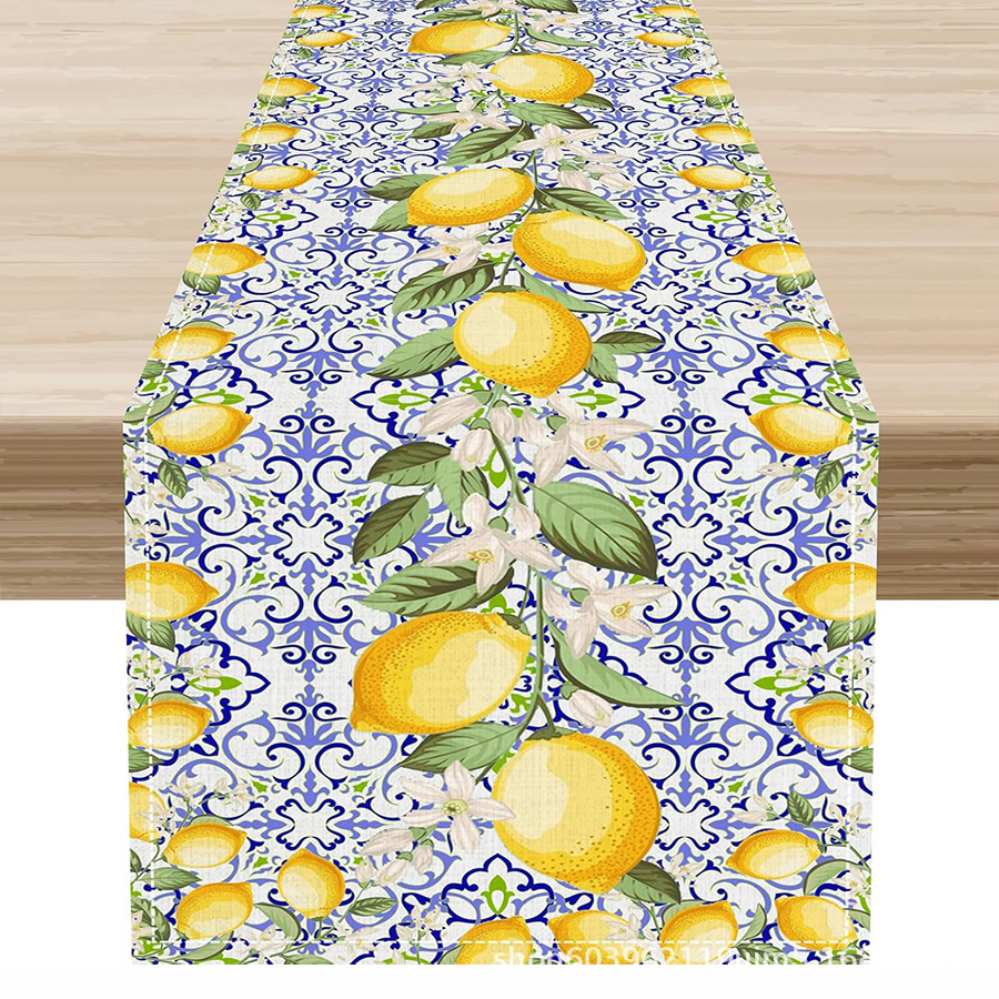Nuevo verano limón lino bandera de mesa de fiesta al aire libre decoración de mesa de té de tela en el hogar bandera de mesa de té