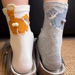可爱猫咪袜子女士夏季薄款立体小球卡通可爱中筒袜个性搞怪蛋蛋袜