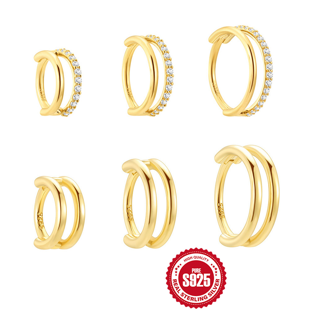 S925 sterling silver classic minimalist double-layer single-row diamond-studded ear cuff, a popular and versatile earring for women, selling well in Europe and the United States