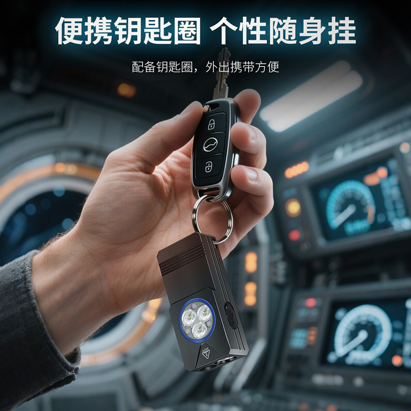 新款EDC多功能手电 铝合金夹子工作灯 紫光检验红蓝闪磁吸手电筒|undefined