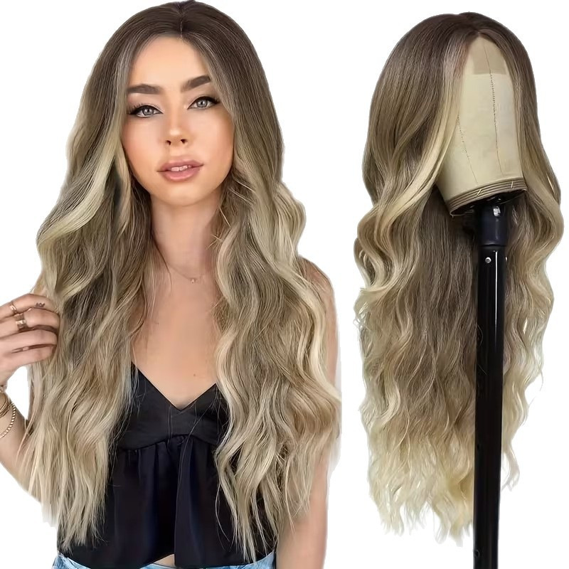 European and American Cross-Border 26inch Blonde Curly Wig Long Loose Wave Middle Parting Women's Long Curly Wig