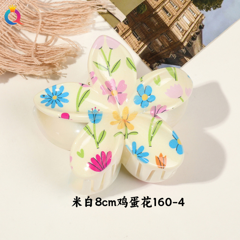 奇阅新款小清新UV印花抓夹时尚简约碎花发夹子高级感鲨鱼夹女批发|undefined