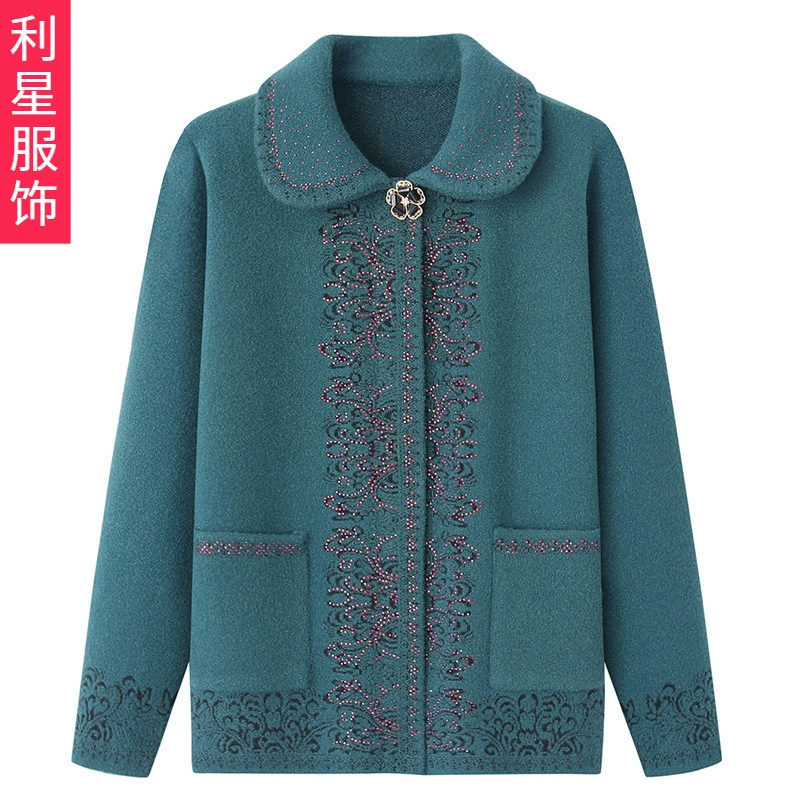 Женская зимняя одежда среднего и пожилого возраста, свитер с лацканами, короткое пальто, весенне-осенняя одежда для матерей среднего возраста, бархатная одежда с кристаллами, иностранный стиль