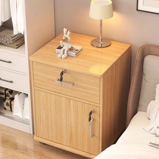 Bedside Table with Lock, Simple Modern Bedroom Storage Cabinet, Small Rental Room Simple Storage Cabinet, Mobile Storage Rack