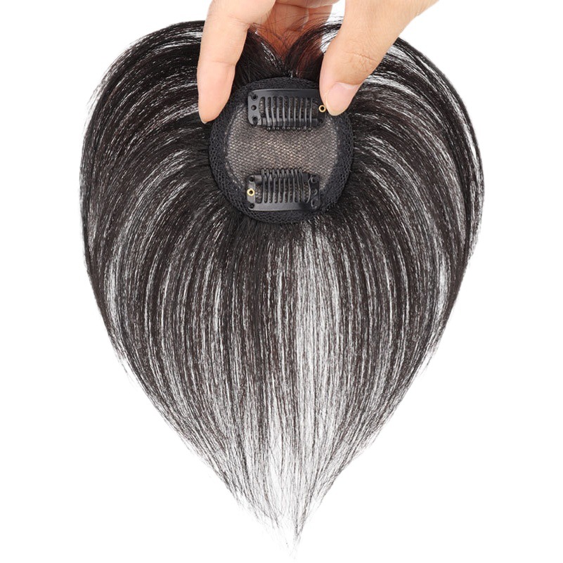 Cabeza de cabello real reemplazo de cabello bloque peluca cabeza femenina que cubre cabello blanco reemplazo de cabello peluca pieza real seda imitación entrega aguja reemplazo de cabello bloque