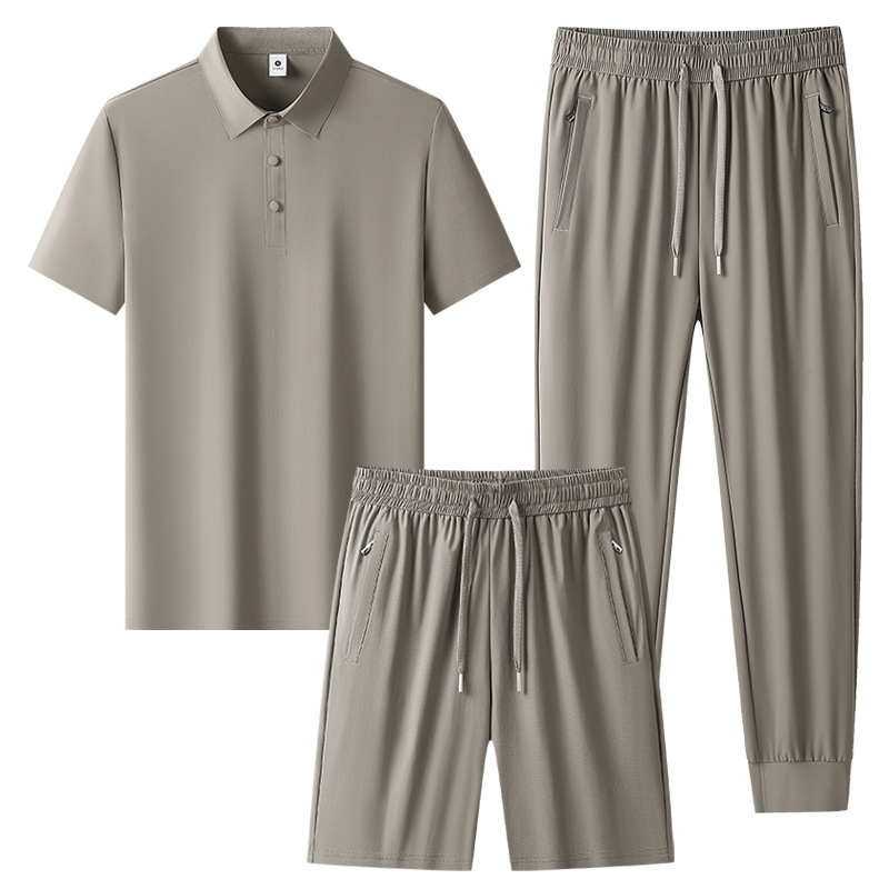 Transfronterizos más grandes set de mediana edad hombre hielo rápido set de secado de verano polo camiseta de tres piezas set de ropa deportiva para correr image 16