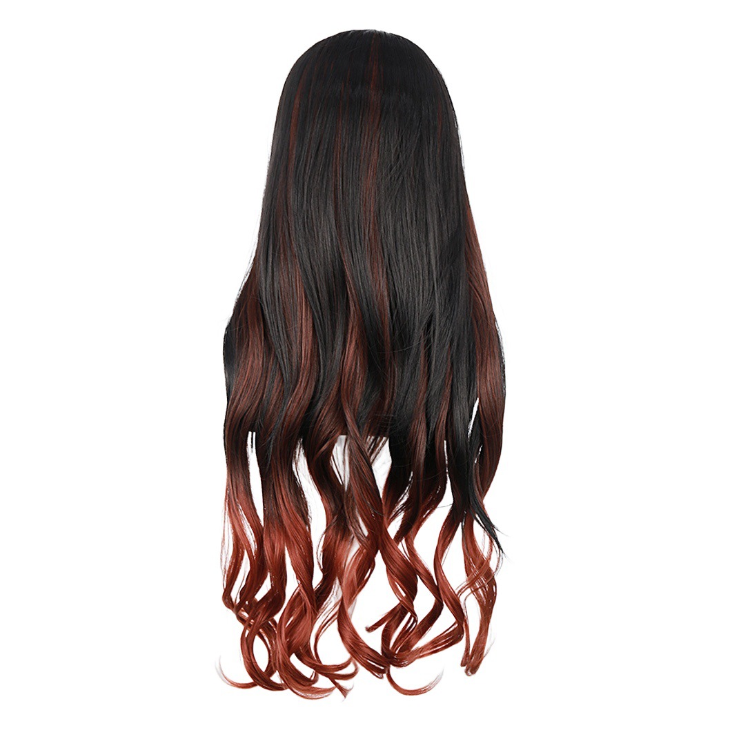 Ghost Extinction Blade Kitchen Door You Bean wig Black Gradient Orange Long Curly Hair Color Crossover Anime cos wig Spot