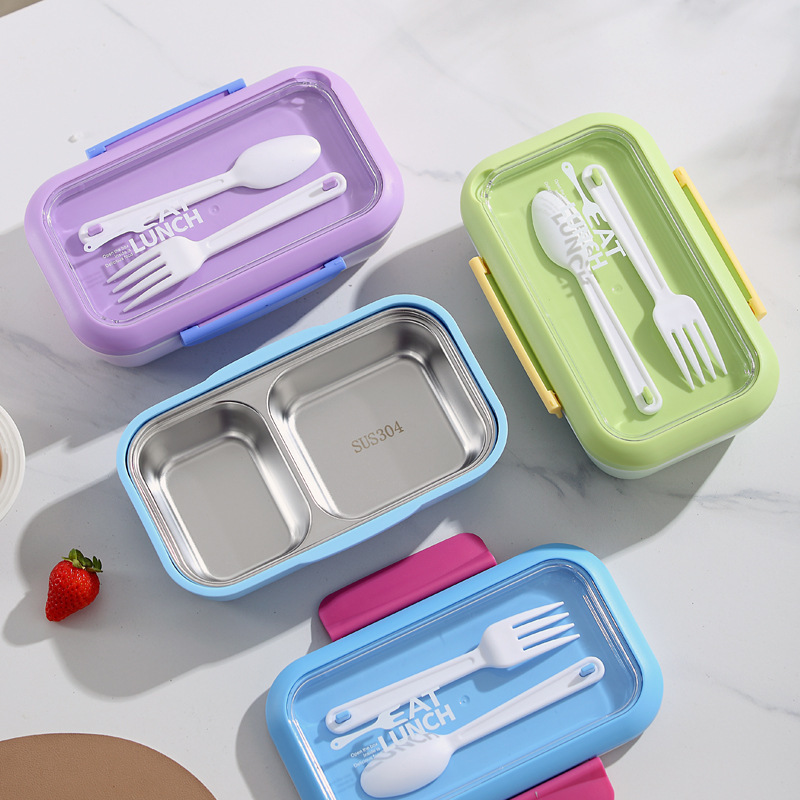 304 ステンレス鋼の学生弁当箱家庭用 PP コンパートメント軽食弁当箱便利な北欧スタイルの弁当箱食器付き|undefined