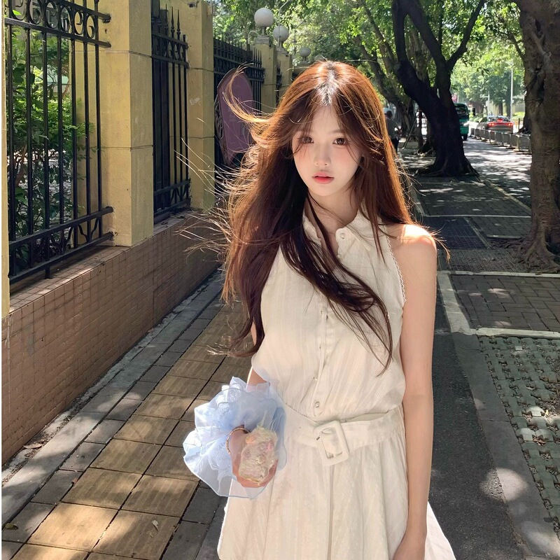 First Love Style Gentle Sleeveless Shirt Dress for Women, Summer 2026 New Model, Waist-Cinching A-line Collared Short Dress, Ins Style