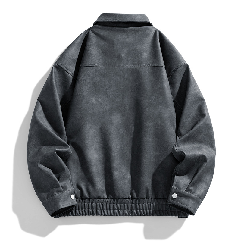 Chaqueta de cuero de la locomotora Zhengyu retro convencional Pu hombre y mujer estilo universal primavera y otoño moda chaqueta de cuero suelta chaqueta de trabajo