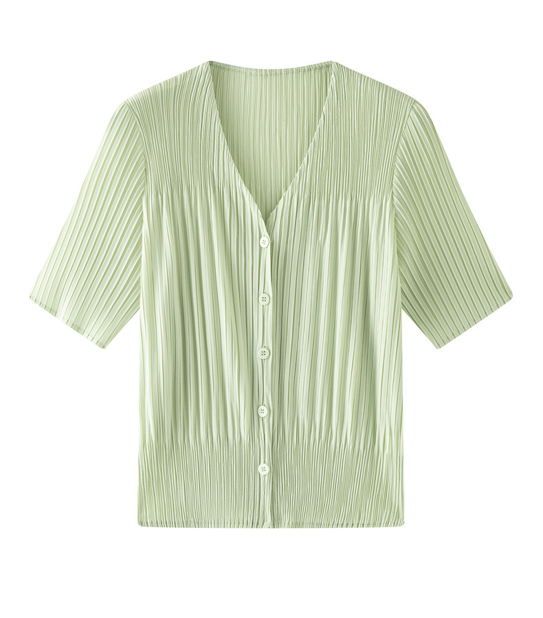 Áo khoác cardigan nữ cổ V tay ngắn xếp ly dáng rộng chống nhăn đi làm — màu be chi tiết 19