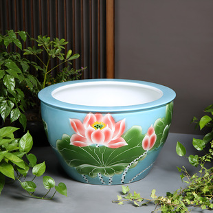 Ceramic Large Water Tank Fish Tank Antique Old Tank Lotus Water Lily Flower Pot Feng Shui Ancient Living Room Tank
