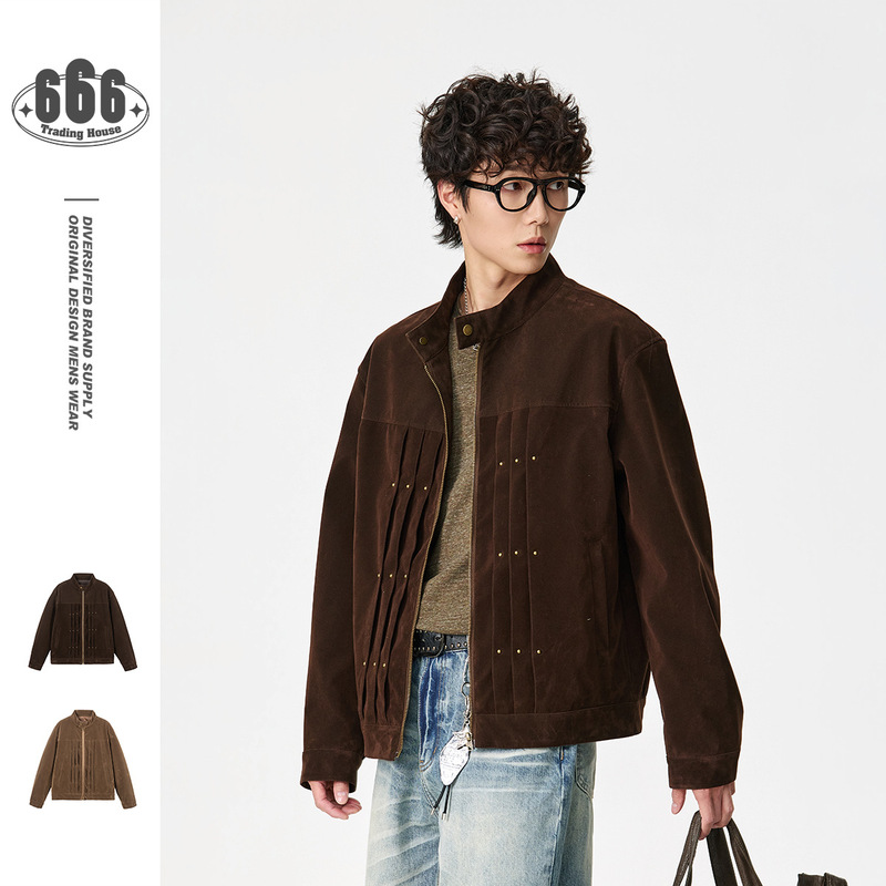 Answer Me Spring and Autumn American-Style Trendy Suede Pu Leather Jacket Unisex Workwear Coat W516