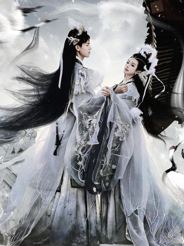 Hanxuオリジナル漢服魏晋風腰丈カップルCP【鶴鳴九宵】男女同型武侠キャットウォークモデル|undefined