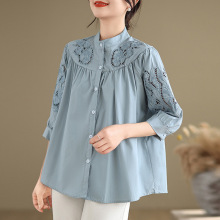 春季七分袖高端上衣女夏季洋气衬衣2025新款高级感白衬衫妈妈夏款