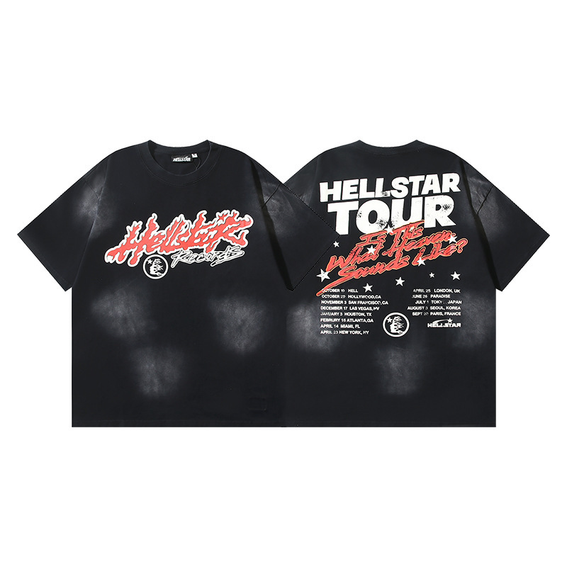25ss 夏新作 Hellstar アメリカンファッション ハイストリート ウォッシュ加工 ダメージ加工 プリント ゆったり 半袖 Tシャツ 男女兼用|undefined
