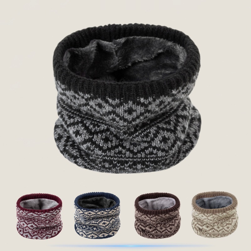 Cross-Border Neck Gaiter for Men and Women, Autumn and Winter Fashionable and Versatile Fleece-Lined Cold-Proof Double-Layer Warm Knitted Woolen Neck Scarf