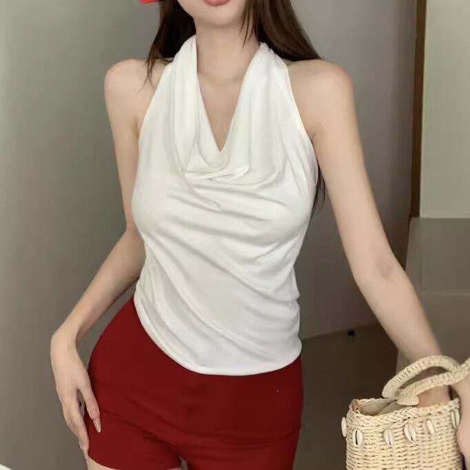 Trendy Sexy Slim-Fit Halter Neck Sleeveless T-Shirt for Women, Summer Elegant Mini Dress, Base Top for Women Trendy Sexy Slim-Fit Halter Neck Sleeveless T-Shirt for Women, Summer Elegant Mini Dress, Base Top for Women