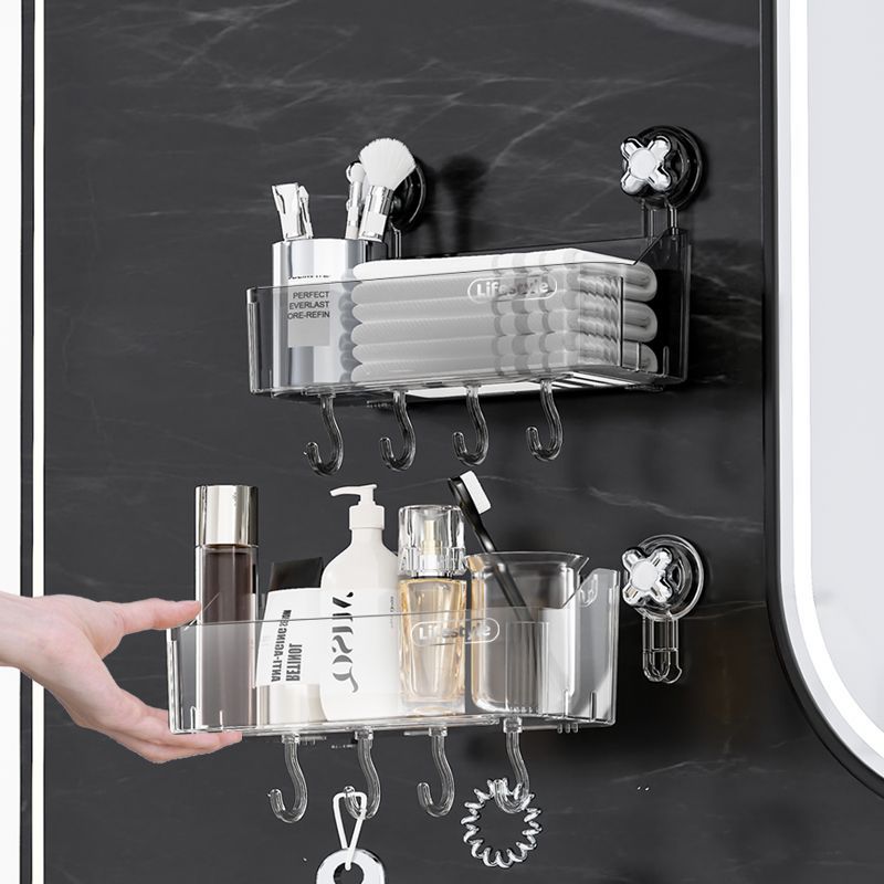 Baño de lujo ligero ventosa transparente estante de almacenamiento de almacenamiento de baño hogar sin agujeros colgados en la pared caja de almacenamiento de lavabo