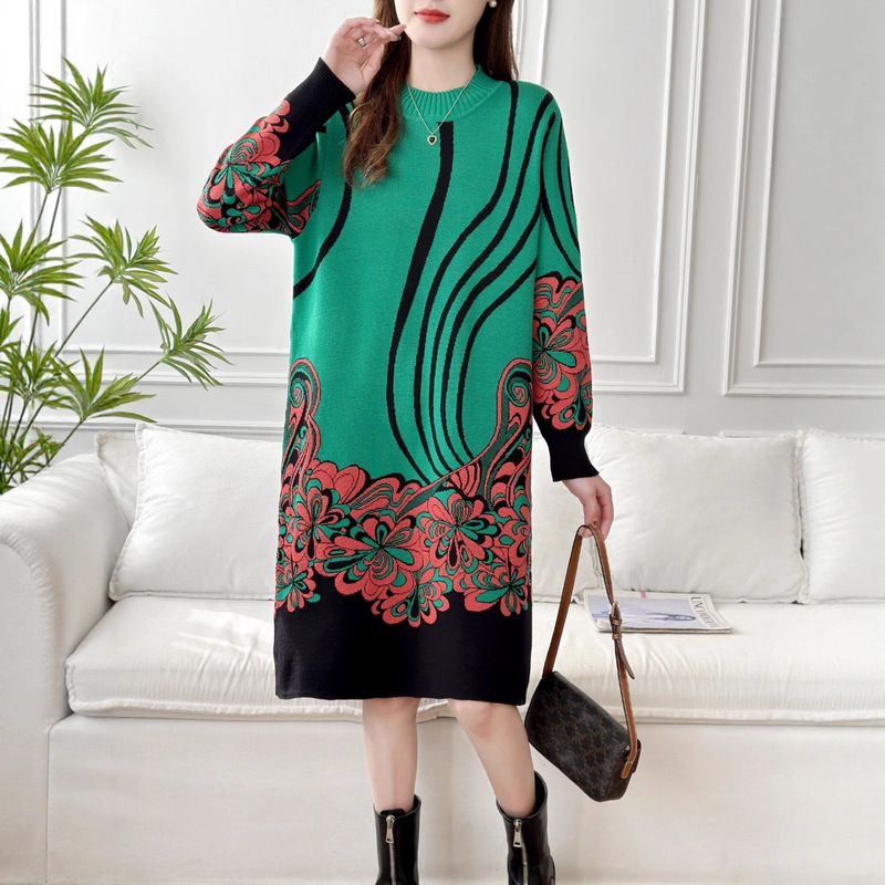 Mom's Spring & Fall Outwear Mid-Length Style 2025 New Dress Middle-Aged and Elderly Ladies Knitted Cardigan