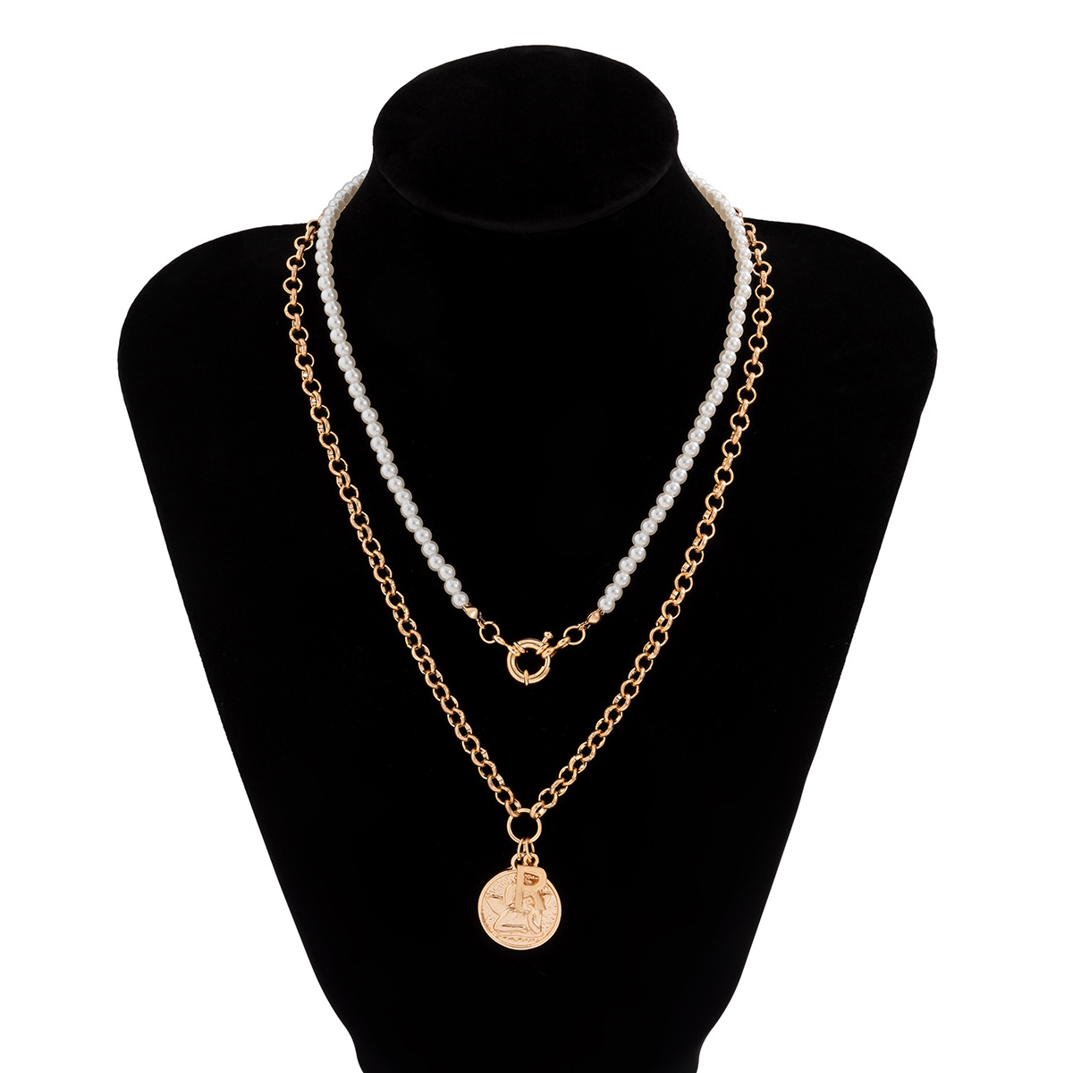 Vintage Style Geometric Round Letter Imitation Pearl Alloy Copper Plating Chain Women's Double Layer Necklaces display picture 15