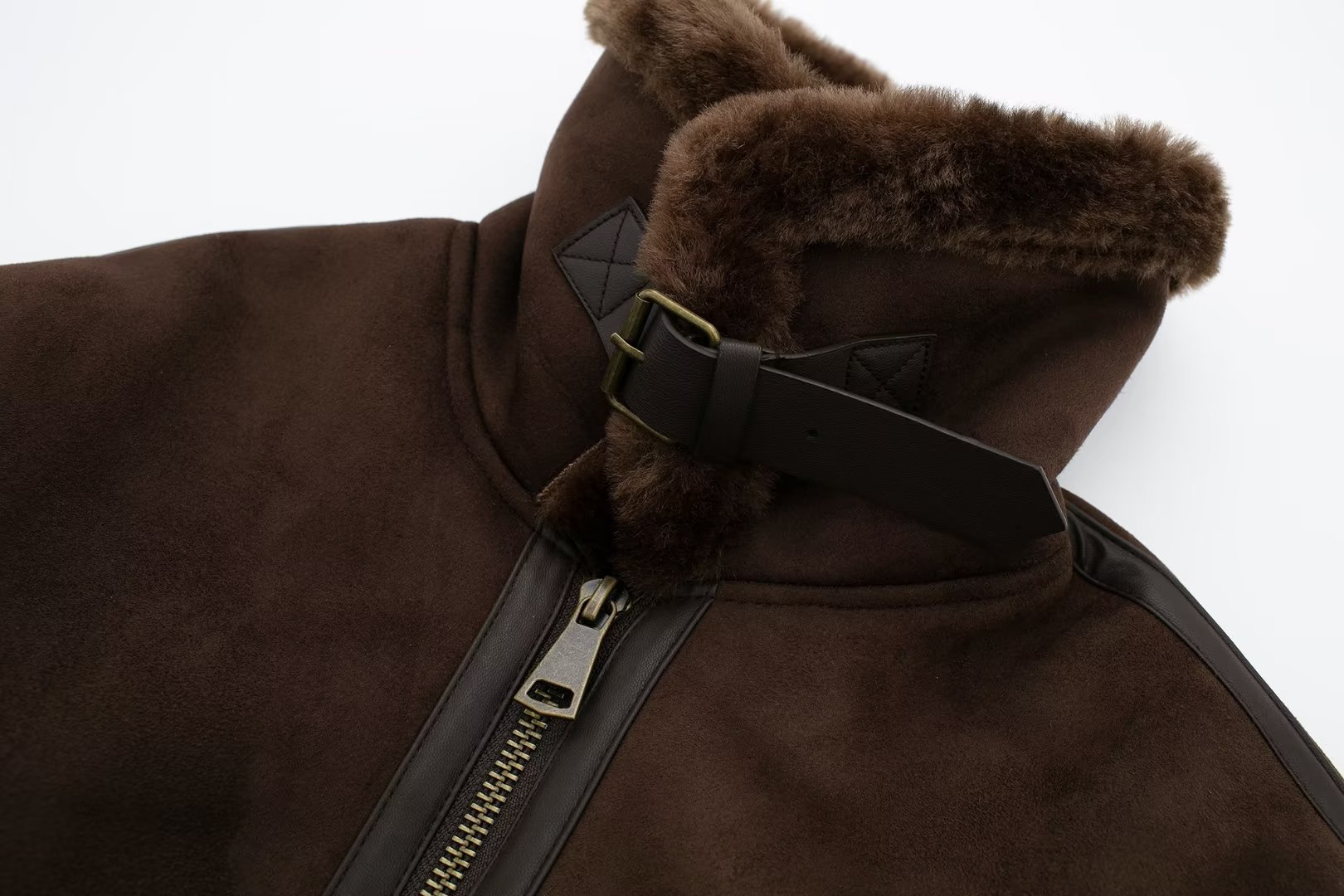 Vêtements pour femmes veste chaude en fourrure marron une pièce pour femmes 2023 automne et hiver fille chaude style moto veste à revers haut_voghion.com