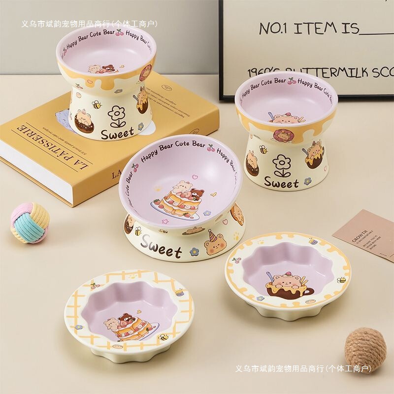 Cartoon Cake Bear Ceramic Cat Bowl Cat Food Bowl Cat Rice Bowl Food Bowl Water Bowl Canned Food Bowl Dog Bowl Bin Yun Pet