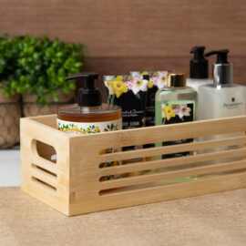 家用桌面杂物竹制卫生间洗漱用品置物盒带提手木质储物盒 厕纸篮
