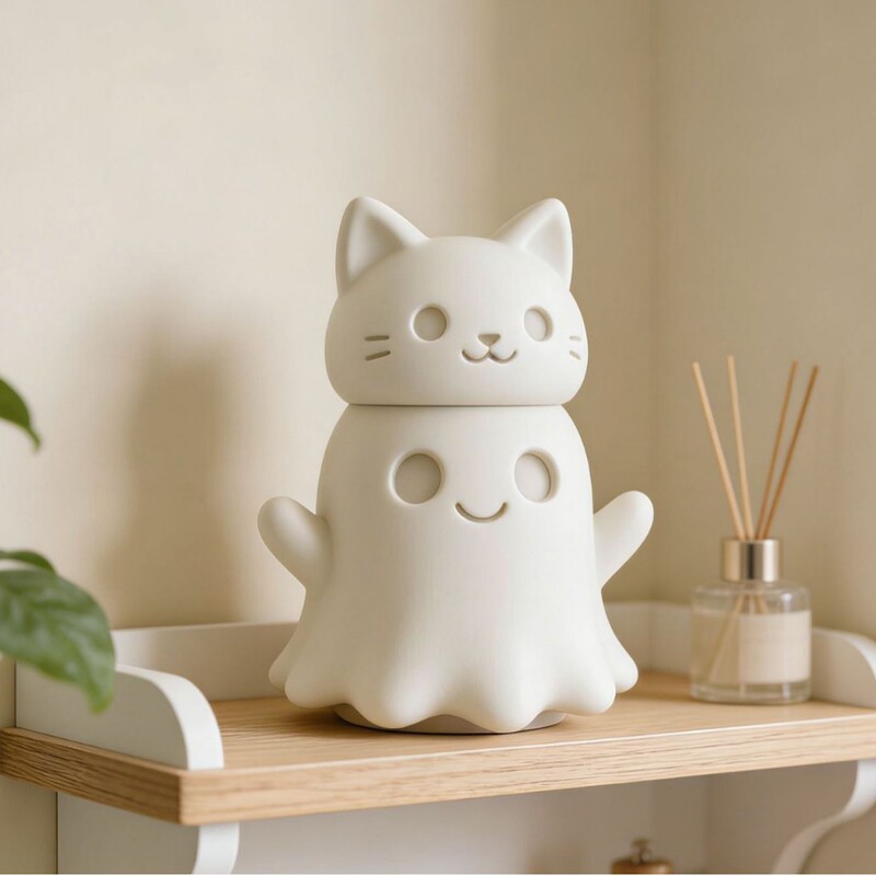 Cross-Border Hot-Selling 3D Printed Cat Ghost Model Halloween Creative Ornament Office Desktop Decoration Gift Cross-Border Hot-Selling 3D Printed Cat Ghost Model Halloween Creative Ornament Office Desktop Decoration Gift