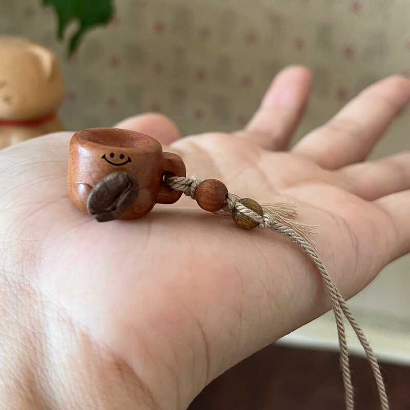 咖啡豆杯子木制包挂/钥匙扣圆珠手工编织手机链车挂百搭挂件饰品|undefined