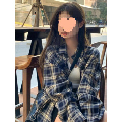 B7K格子 格子衬衫女慵懒风复古宽松衬衣开衫外套上衣