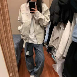 翻领外套女2026新款春秋季美式复古百搭宽松男女款潮牌夹克上衣潮