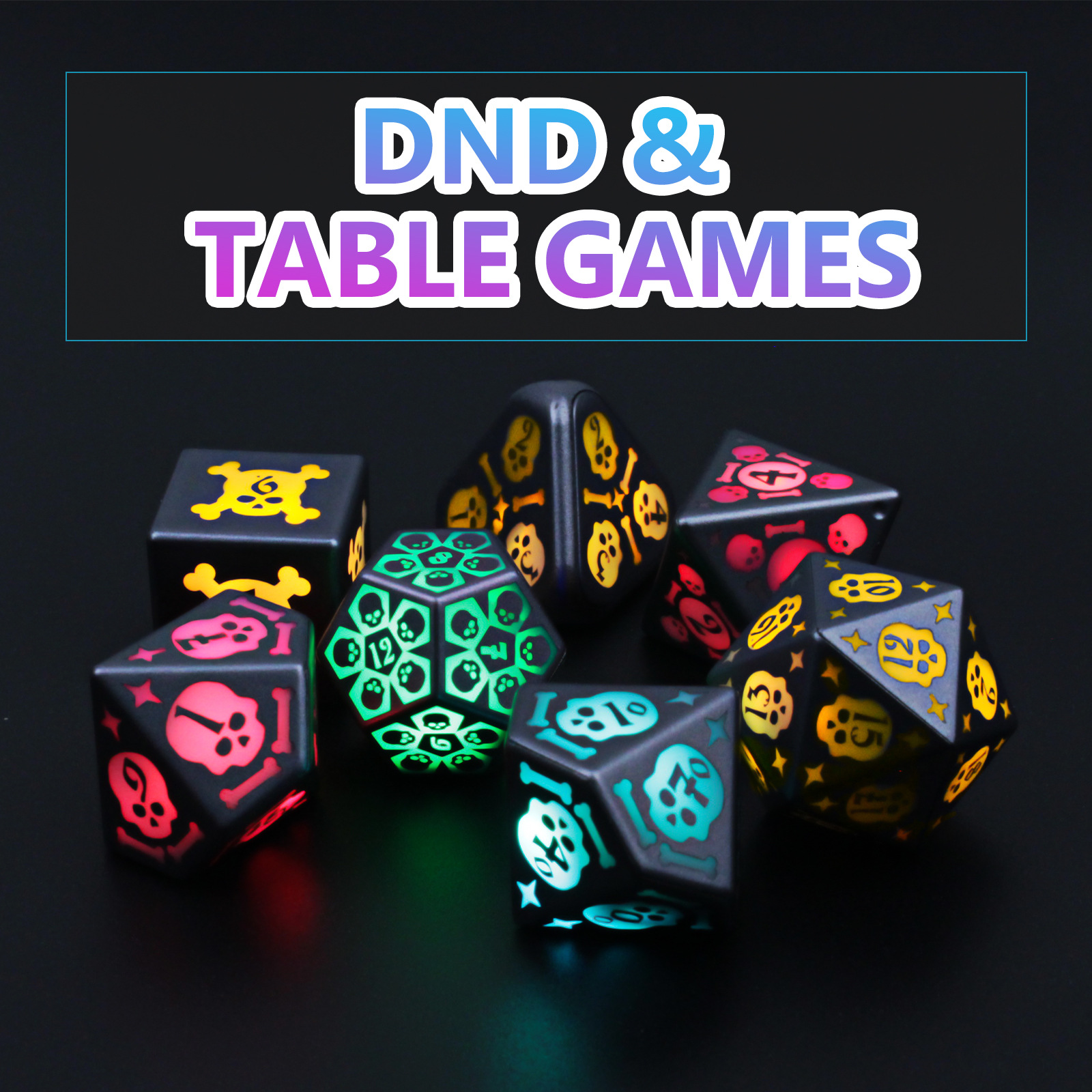 Juego de dados luminosos LED transfronterizos 7 piezas mesa dragón y mazmorras carga inalámbrica dados flash de siete colores