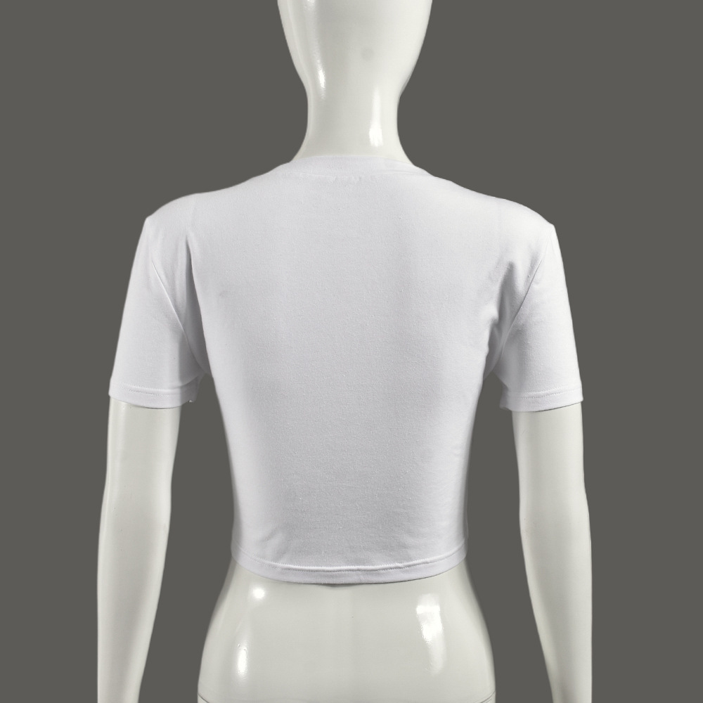 Autumn Summer Stitching Tassel Five Pointed Star Cropped round Neck T shirt for Women