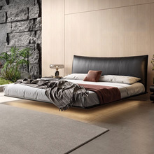 新款悬浮床极简真皮床意式香奈e床黑色轻奢现代简约软包床齐边床
