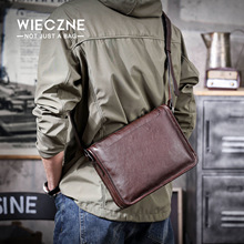 新款休闲头层牛皮男士单肩包复古手工原创植鞣皮简约邮差包潮男