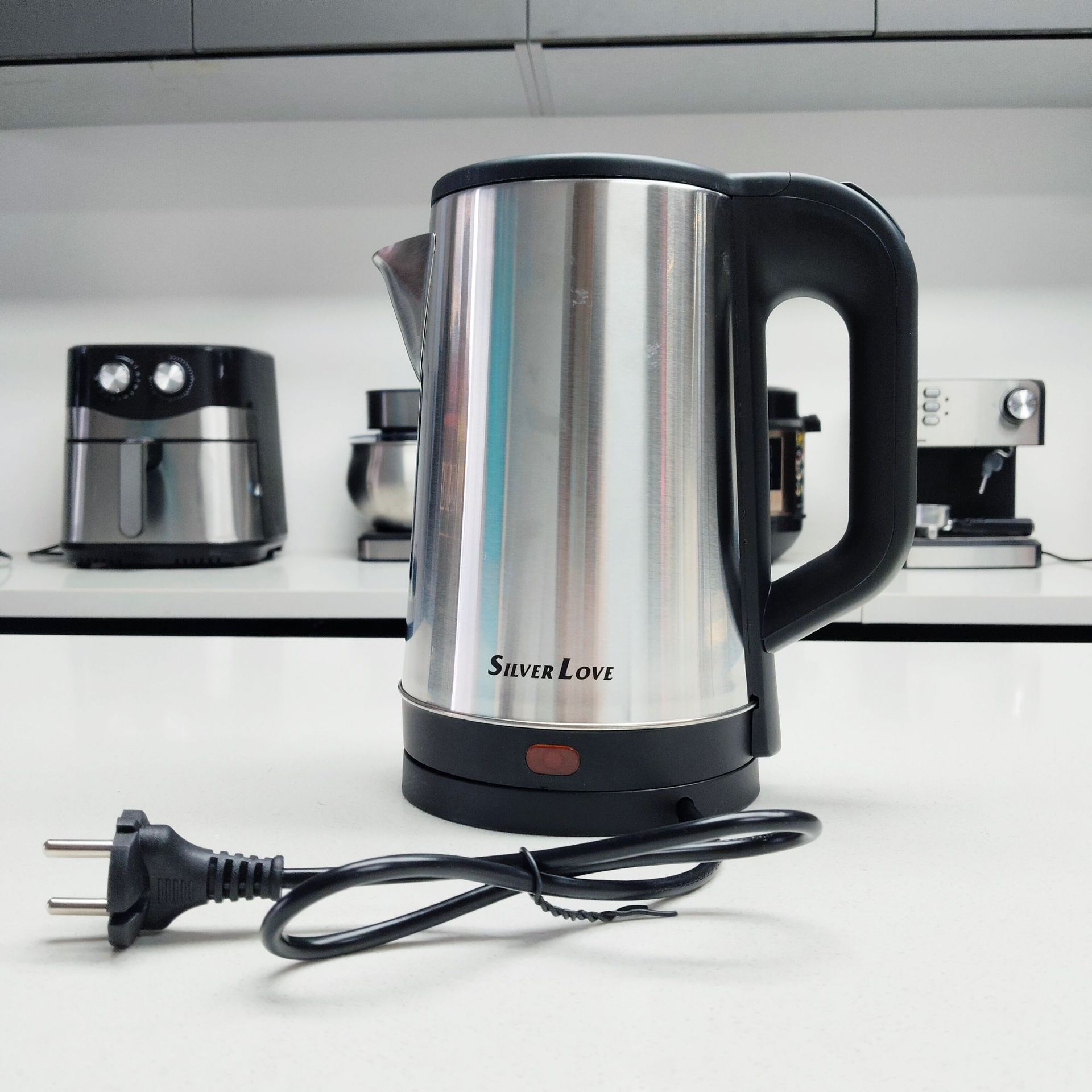 SILVER LOVE hervidor eléctrico de acero inoxidable 1.8L hervidor eléctrico de agua caliente