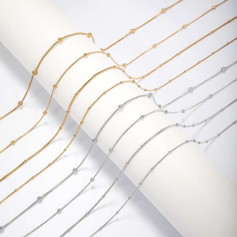 Factory direct sale stainless steel necklace with round snake clasp bead chain, popular cross-border fashion, stylish, simple, versatile plain chain