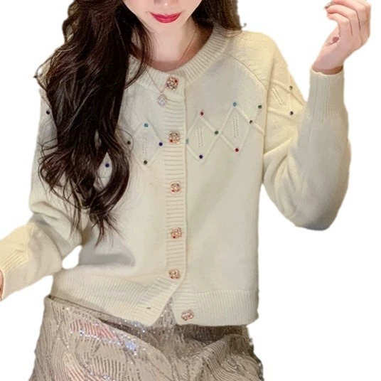 Knitted demi-season cardigan, design sweater, jacket, Chanel style, loose fit, slim fit, trend of season, western style