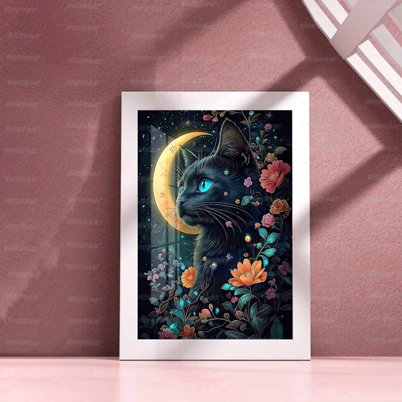 Mona Lisa real bordado negro gatos adorables gatos curados sala de estar decoración de entrada colgar pintura bordada a mano