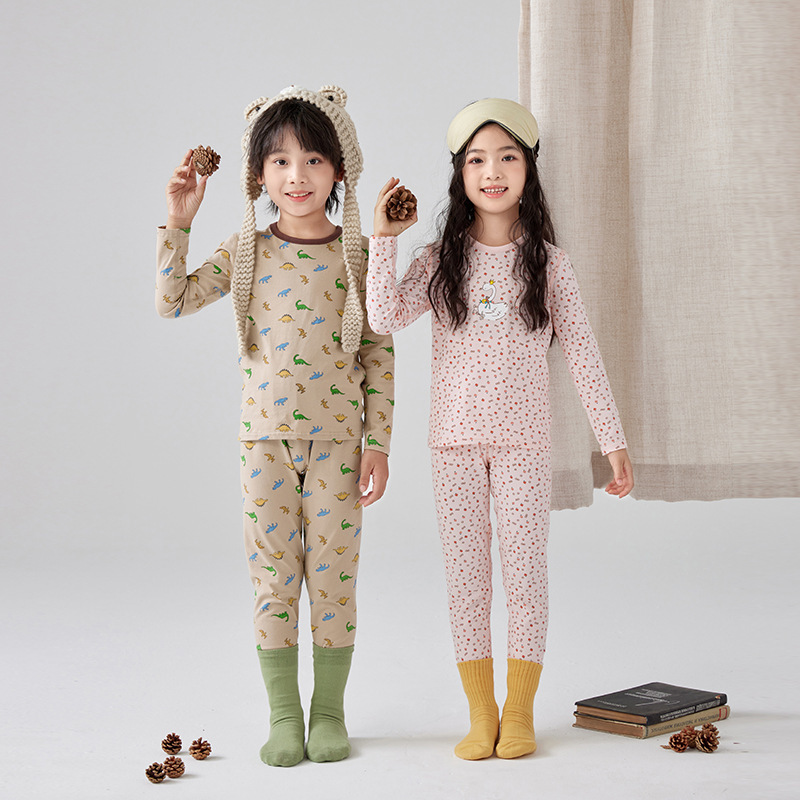 2024 Children's Underwear suit Girls' Autumn Clothes and Trousers Boys Pure Cotton Pajamas Round Neck Base Cotton Sweater Warm Clothes