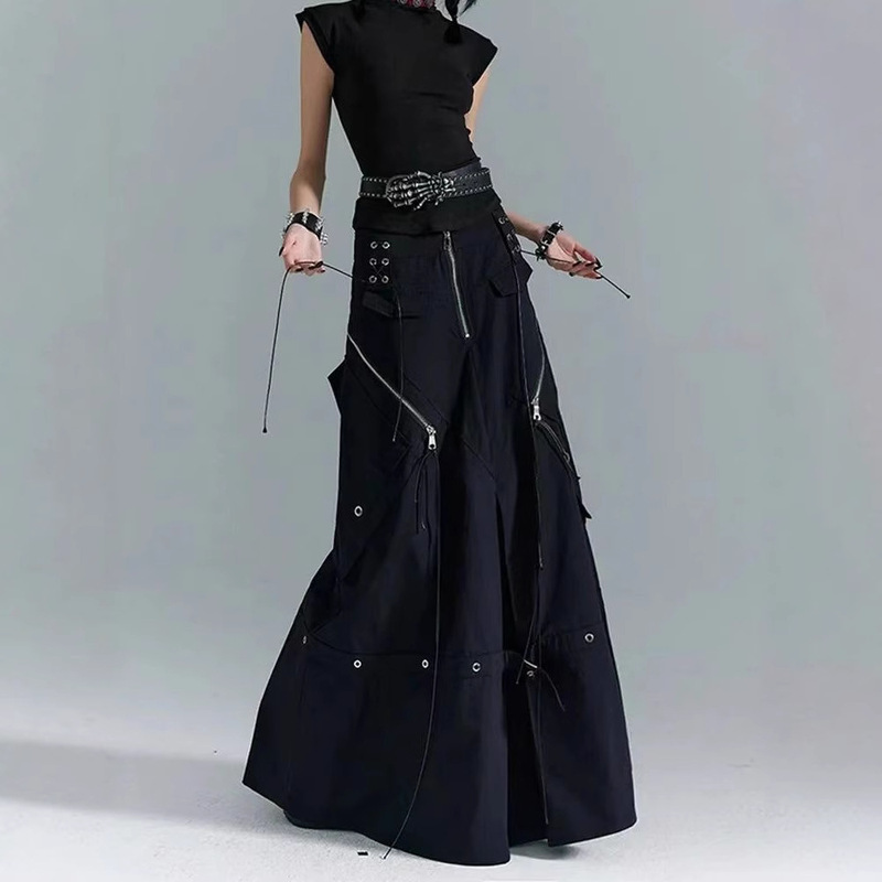 American Style High Street Dark Dress Women's 2025 New Stylish Lazy Design High Waist Slimming Retro Long Dress