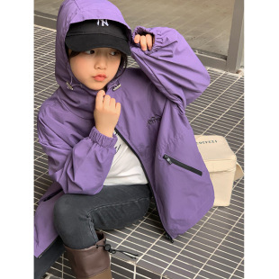 女童连帽冲锋衣聪小妹2025秋款儿童时尚户外防风衣中大童休闲外套